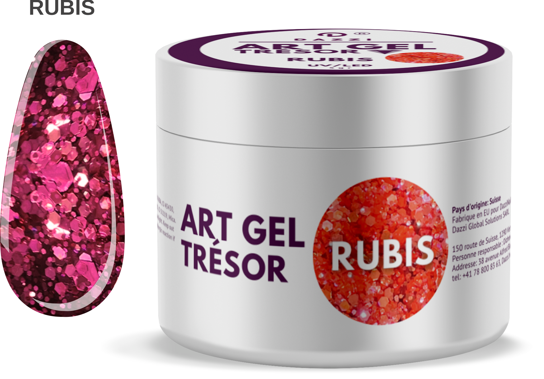 Art Gel pailleté Tresor "Rubis", rouge, 5gr
