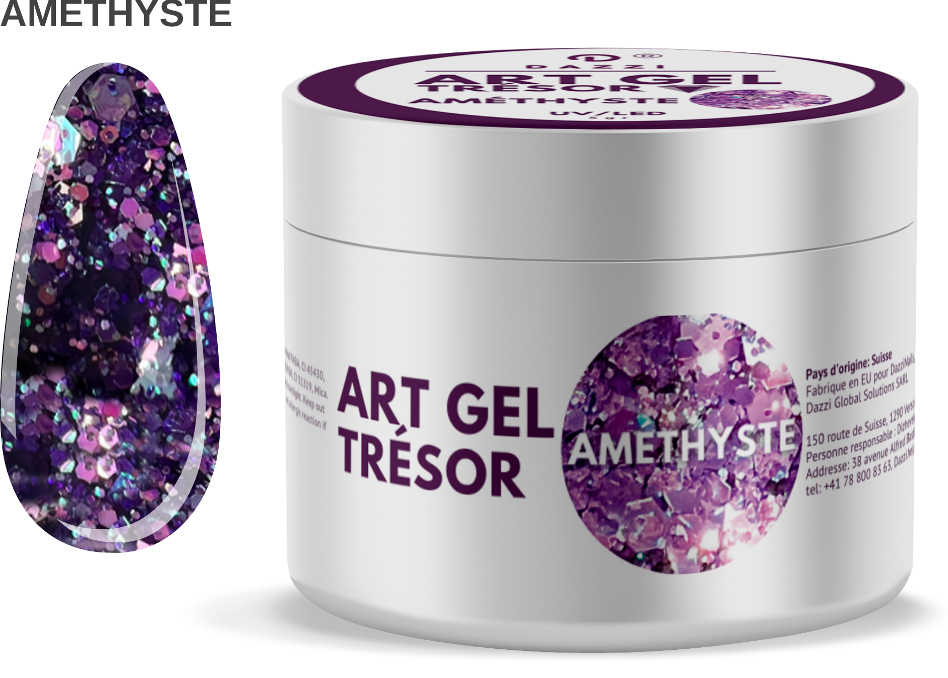 Art Gel pailleté Tresor "Amethyste", violet, 5gr