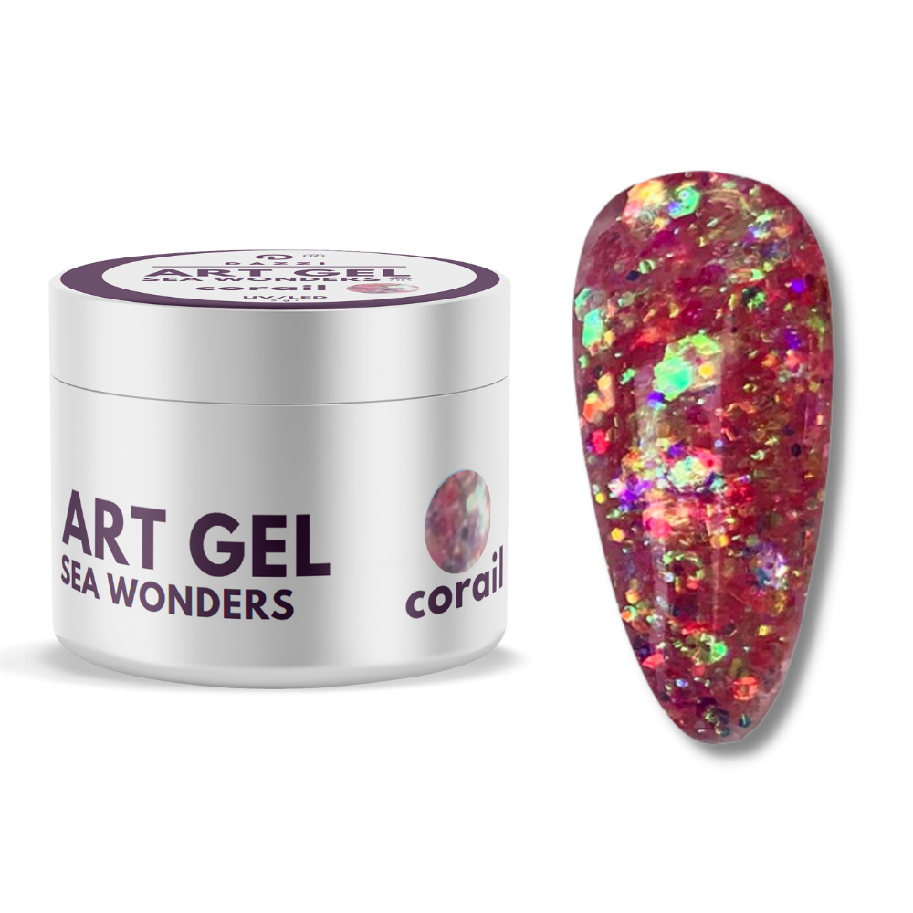 Art Gel pailleté Sea Wonders "Coral", rose / rouge, 5gr