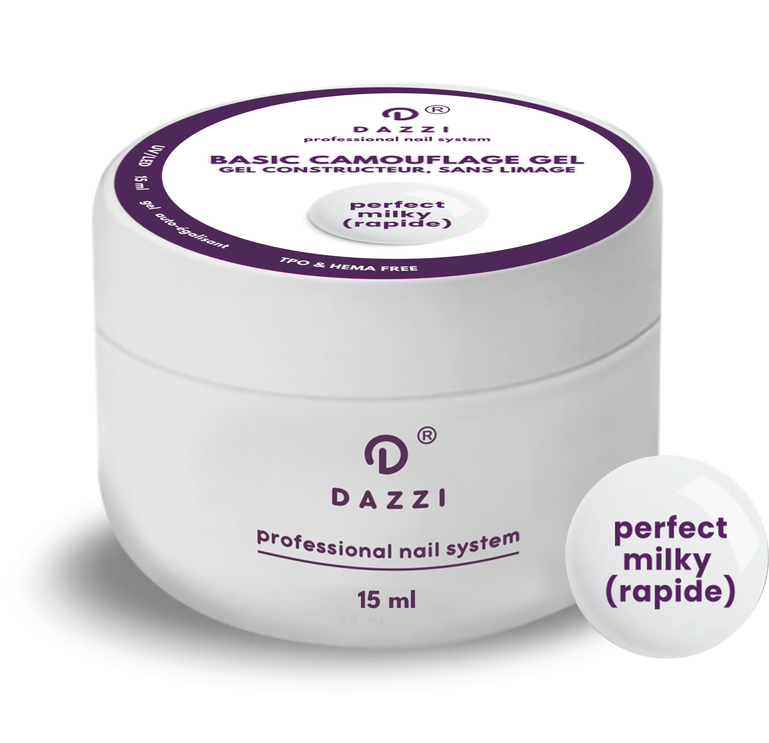 Gel BASIC CAMOUFLAGE SANS HEMA "Perfect Milky (rapide)"  15 / 50 ml