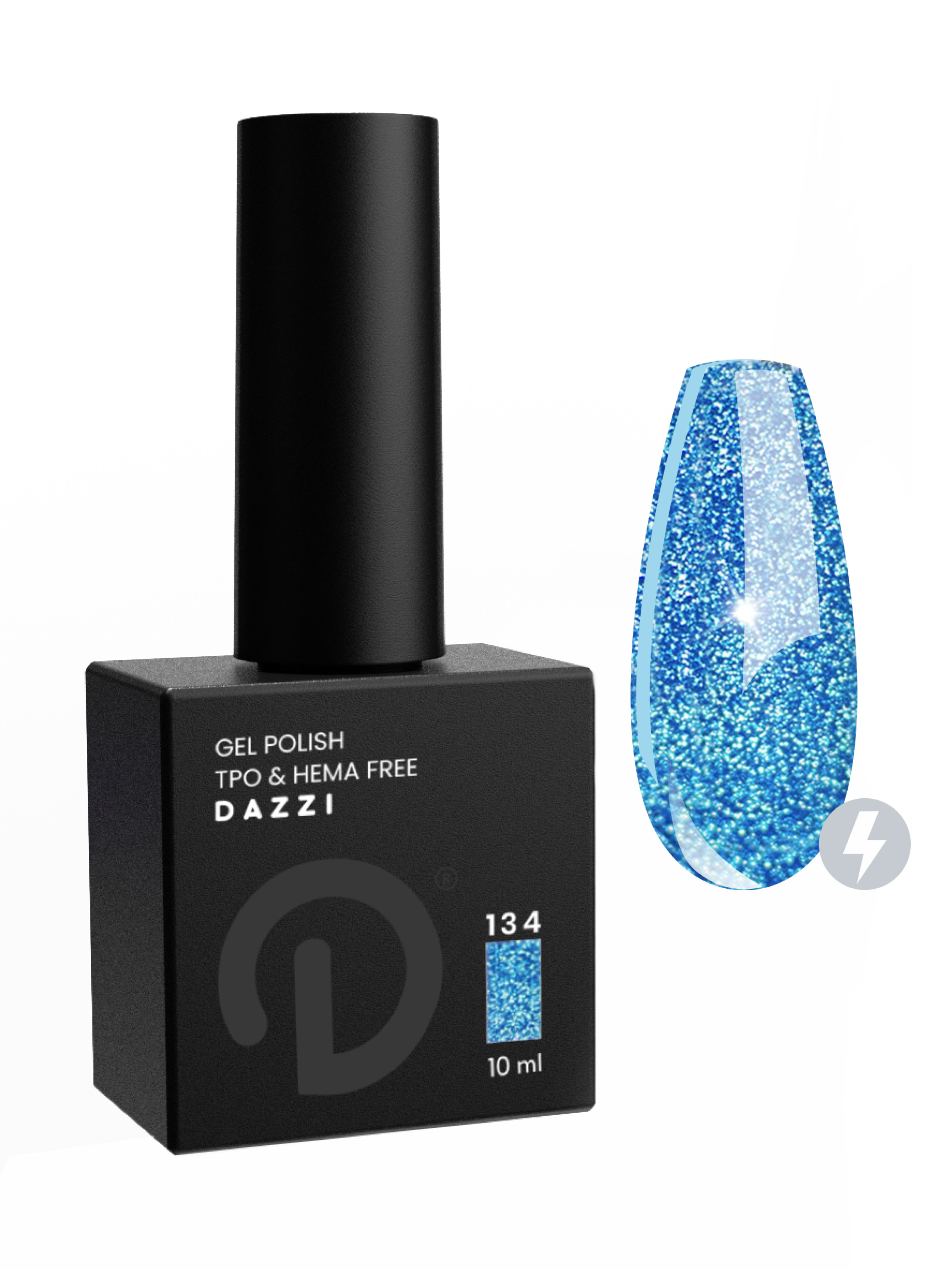 Vernis semi-permanent réfléchissant / très pailleté "Pikalolo" 134, bleu, 10ml