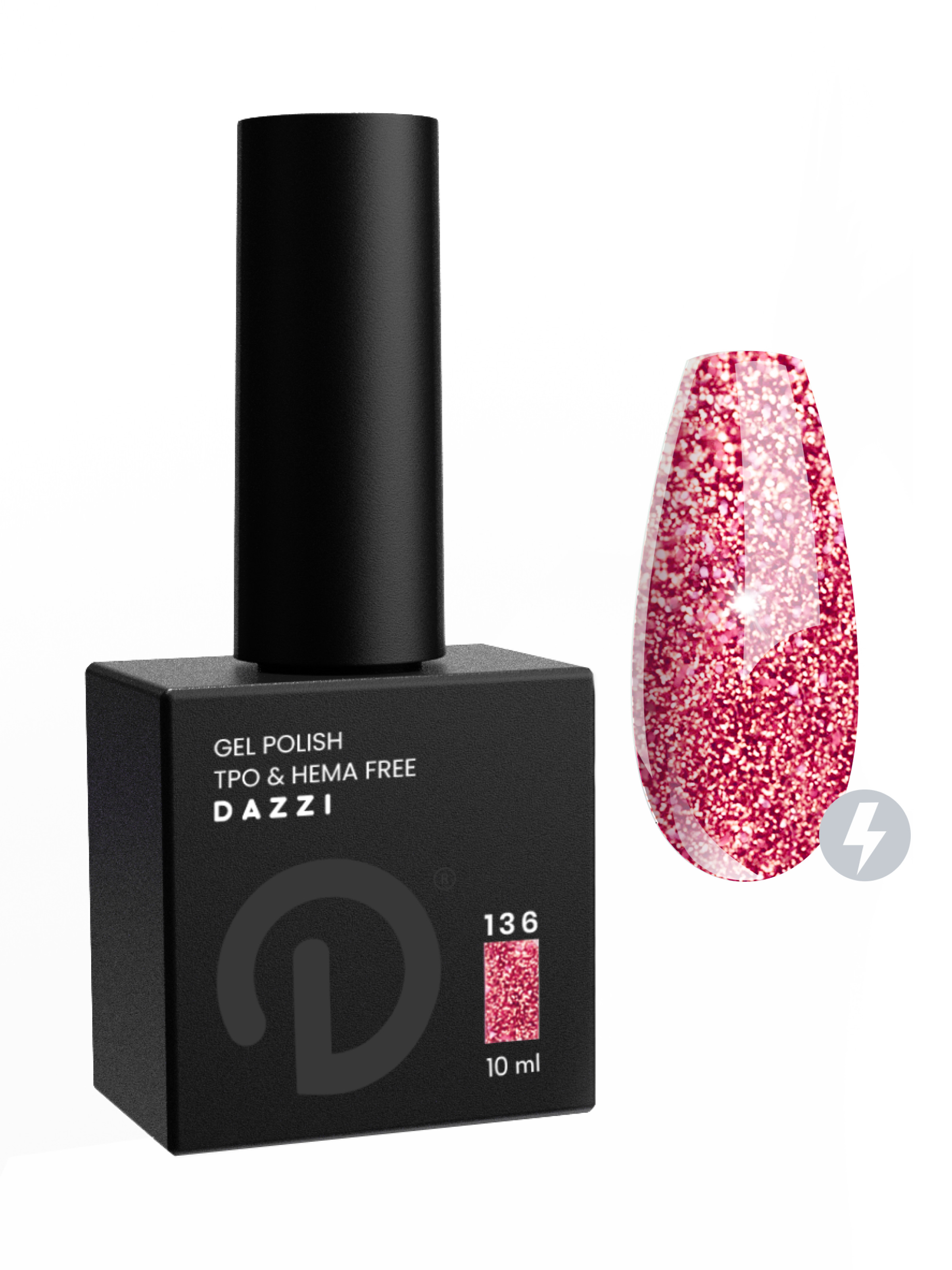 Vernis semi-permanent réfléchissant / très pailleté "Magic Dragon" 136, rouge, 