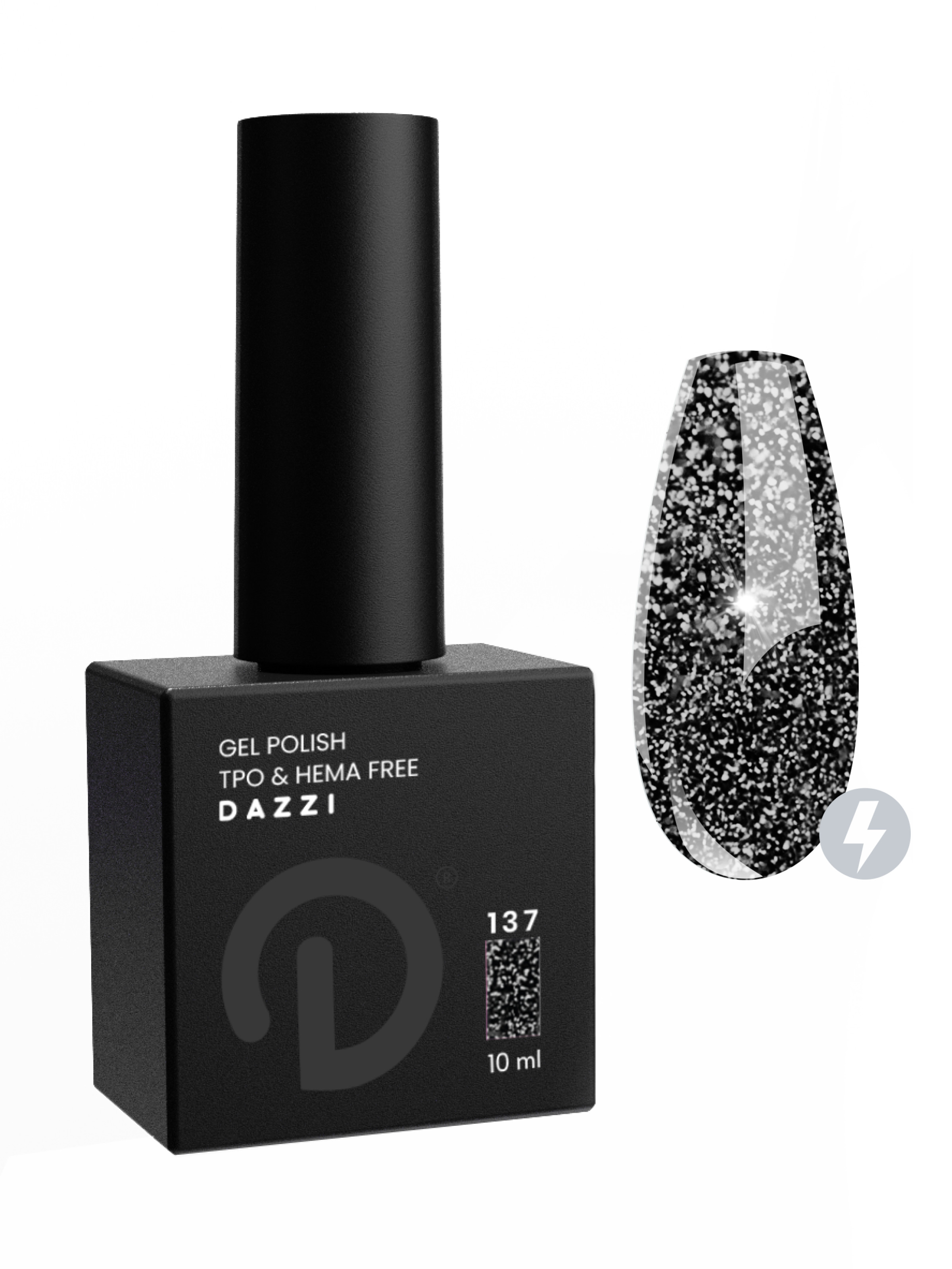 Vernis semi-permanent réfléchissant / très pailleté "Amnesia" 137, noir, 10ml