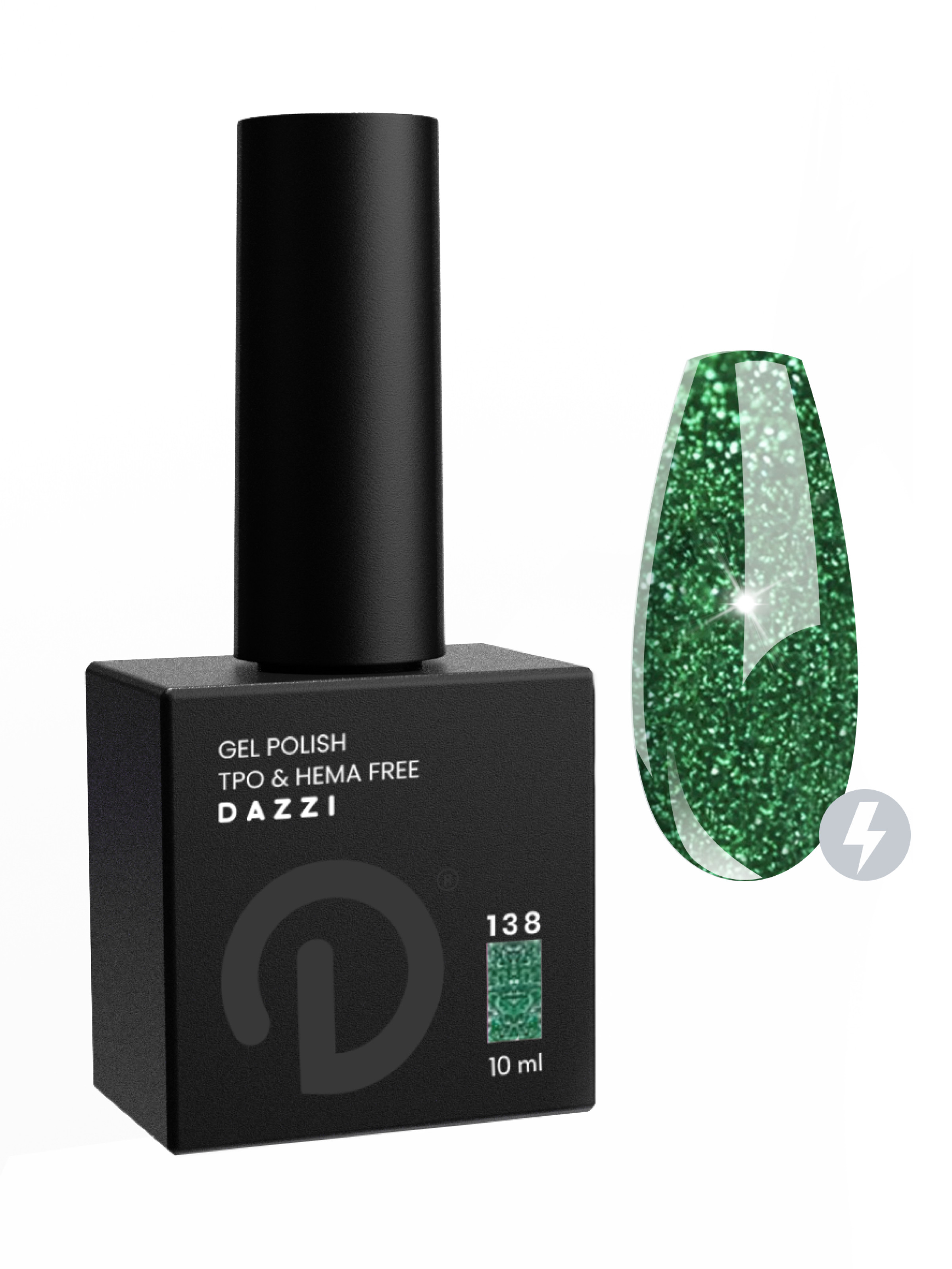 Vernis semi-permanent réfléchissant / très pailleté "Tangie" 138, vert, 
